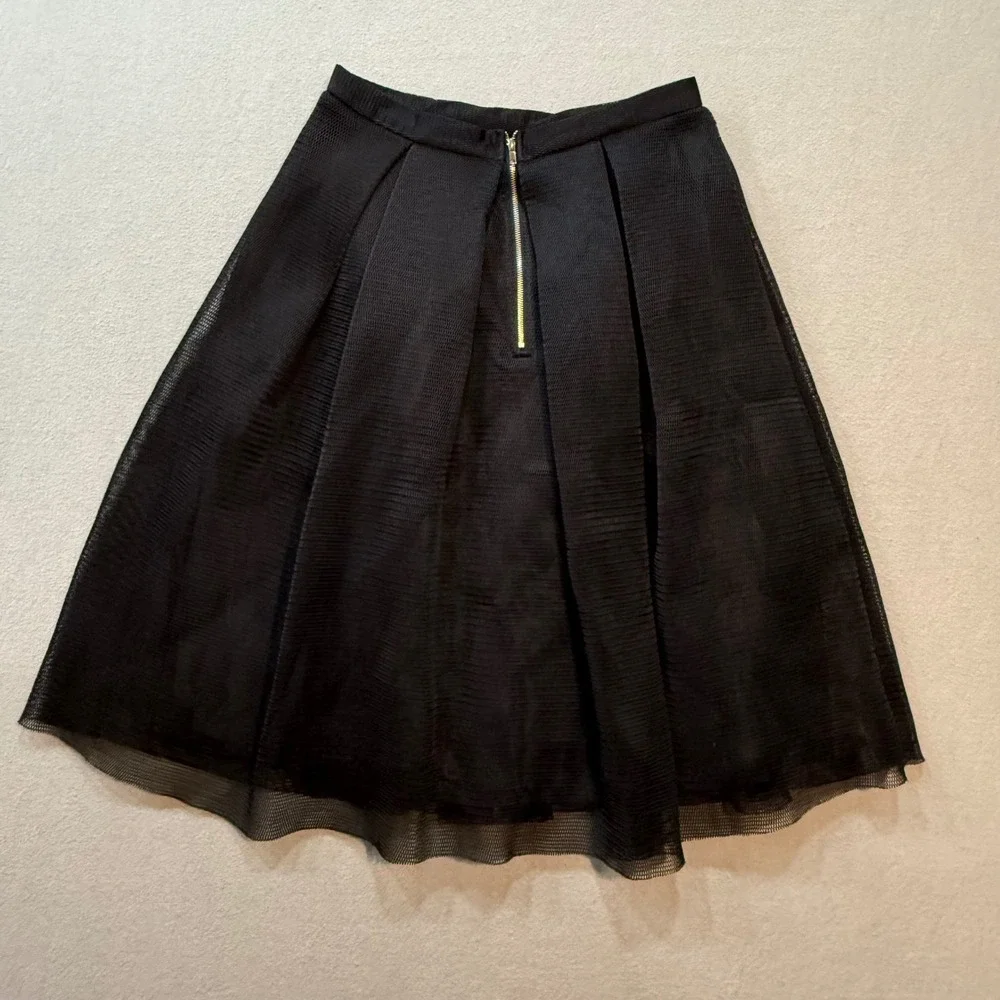 Maitai Black Mesh Pleated Sheer Romantic Balletcore Edgy Punk Midi Skirt Women M